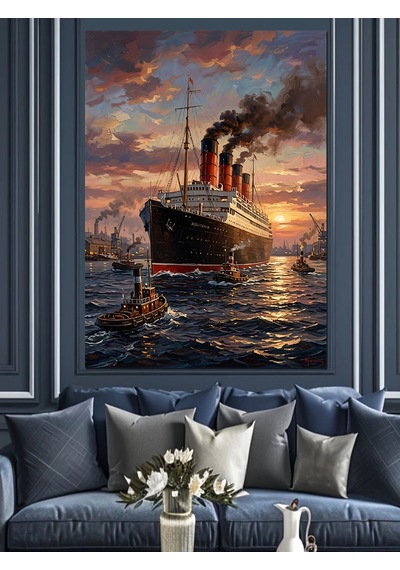 Gün Batımında Titanic Gemi Yolculuğu Dekoratif Kanvas - Mdf Ahşap Tablo