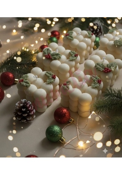Mumelia Winter Elegance Kare Bubble - Doğal Soya Dekoratif Mum - Büyük Boy .