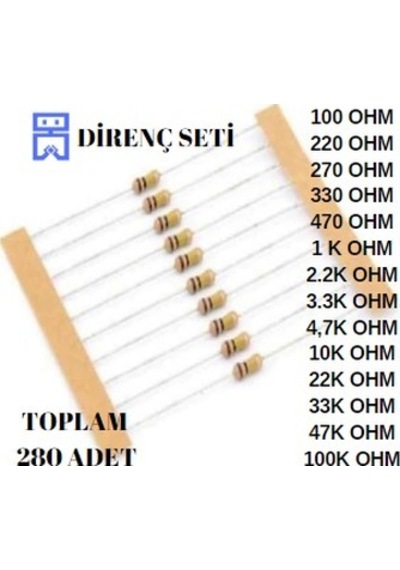 Direnç Seti 1/4 Watt ( 14 Çeşit Toplam 280 Adet)