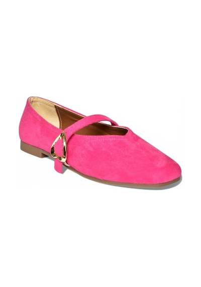 Fox Shoes Y726632602 Fuşya Süet Kalp Toka Detaylı Kadın Babet Fuşya