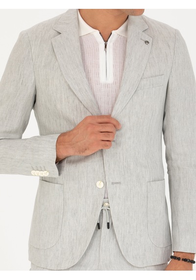 Cacharel Açık Gri Slim Fit %100 Keten Ceket