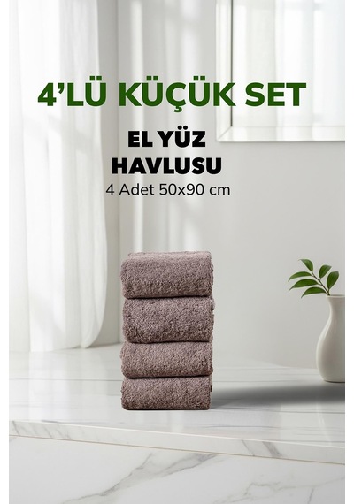 4 Lü Kareli Gri Renk Yumuşak Pamuk El Yüz Havlu Seti 50x90 Cm
