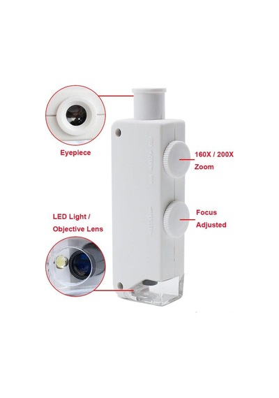 160-200X Beyaz Cep Optik Mikroskop El Büyüteç Aydınlatmalı Yakınl