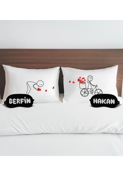 Bk Gift Kişiye Özel Sevgili Tasarımlı Pamuklu Yastık Kılıfı Ve Göz Bandı Çift Uyku Seti-3, Tasarım Ev Tekstili, Uyku Bandı, Ev Hediyesi