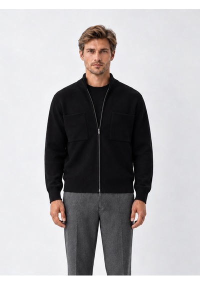 Xint Siyah Regular Fit Dik Yaka Pamuklu Hırka 801666