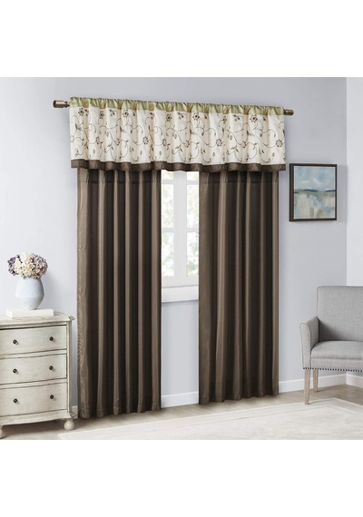 Serene Nakış Oda-koyu Saçaklı Pencere İşlem Çubuğu Cep/arka Sekme Kısa Drape, 127 X 45 Cm, Yeşil Çok renkli
