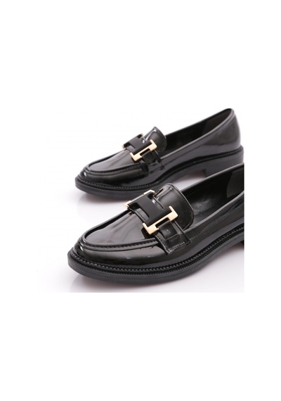 Dgn 2623004 Kadın Tokalı Loafer Ayakkabı Siyah Rugan