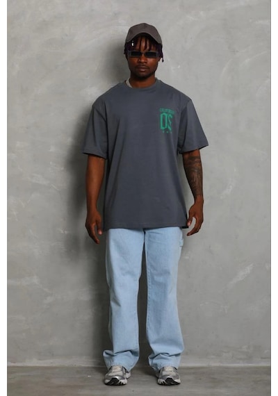 Barlashive Erkek Baskılı T-shirt Kısa Kol Bisiklet Yaka Regular Fit Rahat Tişört - Füme Çok Renkli