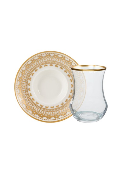 Sandro Moreno 1898 Gravür Nakkaş Gold 12 Parça 6 Kişilik Çay Seti 150 Ml Renkli