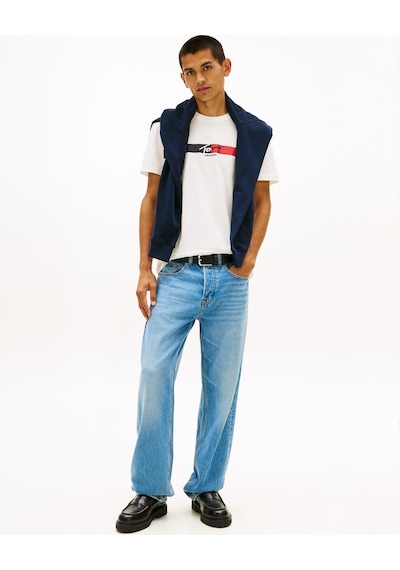 Tommy Hilfiger Tjm Erkek Regular İmza Şeridi T Ext Beyaz T-shirt-13661 Beyaz