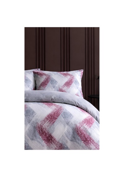 Kırmızı & Gri Geometrik Desenli Çift Kişilik Nevresim Takımı Modern Seri Çok Renkli