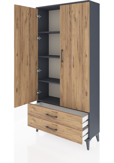 Arges Dolap 4 Raflı 2 Çekmeceli 2 Kapaklı 88x30x182 Antrasit-çam Antrasit