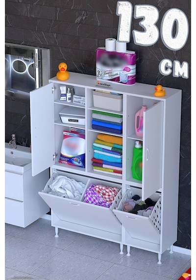Lal 130 Cm Beyaz Çok Amaçlı Banyo Ve Mutfak/kiler Dolabı 80+50 X160x32,5 Cm