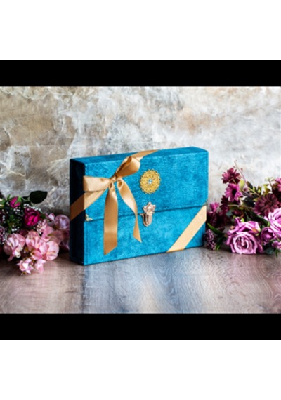 Hatim Çantalı Kadife Kuranı Kerim 29X19 Cm Sesli Dinleme Mavi
