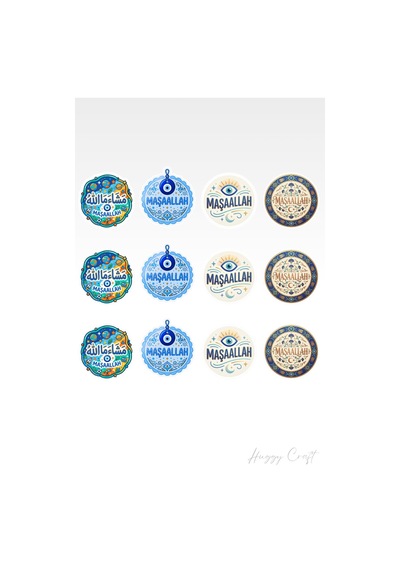 Maşallah Temalı 12'li Dekoratif Su Geçirmez Sticker Seti Standart