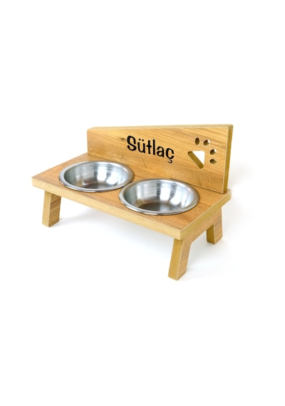 Realwood Standlı Ahşap Kedi Köpek Mama ve Su Kabı 750 ML