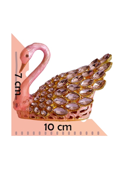 Kristal Taşlı Kuğu Biblo Metal Dekoratif Figür, Pembe Renk