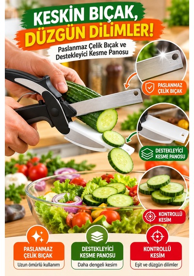 Panolu Makas Paslanmaz Çelik Sebze Meyve Et Doğrayıcı Çok Amaçlı Mutfak Makası Pratik Dilimleyici