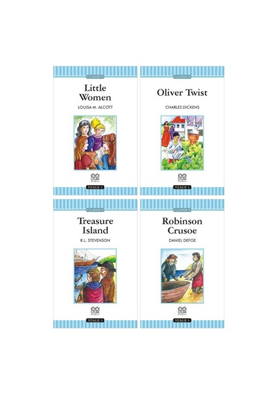İngilizce Stage 3 Seti - Little Woman, Oliver Twist, Treasure Island, Robinson Crusoe Ciltli 1001 Çiçek Kitaplar