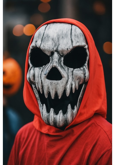 Cadılar Bayramı Halloween Maske Plastik İskelet Gümüş Arkası Tüllü Korku Maskesi Diğer