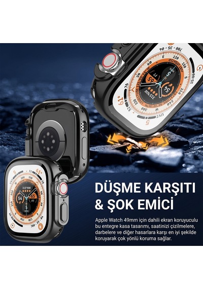 Caseonn Apple Watch Series 5 44mm Kılıf Ekran Korumalı 360 Tam Koruma Siyah