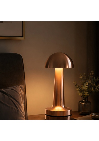 Dokunmatik Mantar Formlu Led Masa Lambası 3 Işık Seviyeli Bronz Gece Lambası Renkli