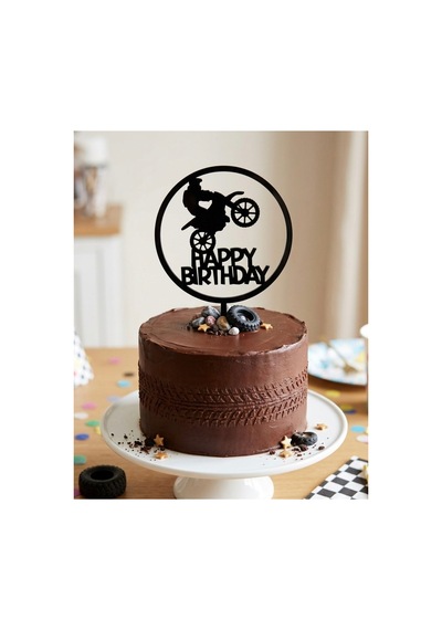 Doğum Günü Pasta Süsü Cross Motosiklet Temalı Happybirtday 12x17 Ölçülerinde