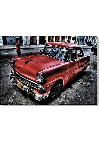 Cakasepetim Kırmızı Cadillac Klasik Hdr Ahşap Mdf Tablo