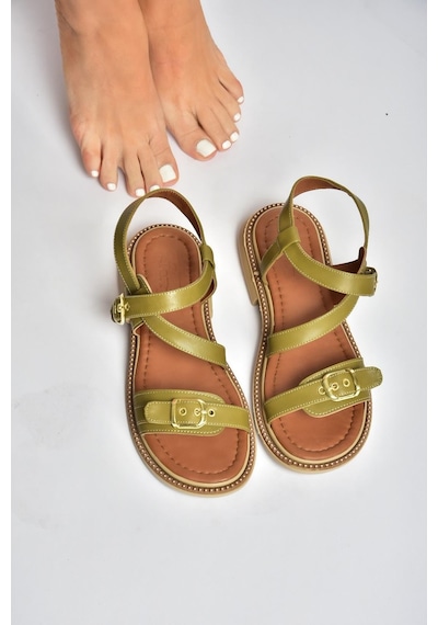 Fox Shoes Y996062509 Yeşil Toka Detaylı Kadın Sandalet