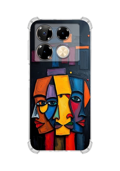 Printify Infinix Note 40 Pro İle Uyumlu Şeffaf Silikon Kılıf Uv Baskılı Esnek Tpu Kapak Totem Face No2