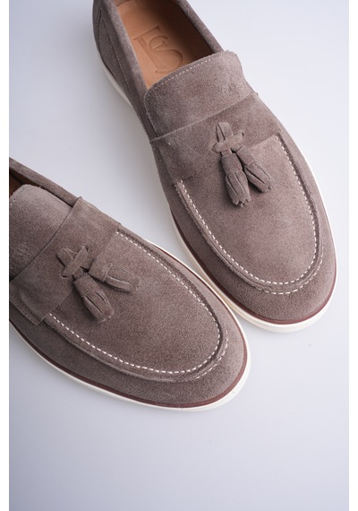 Fame Step Hakiki Deri Erkek Loafer Ayakkabı Süet Günlük Rahat Casual Mokasen Püsküllü Siena Vizon