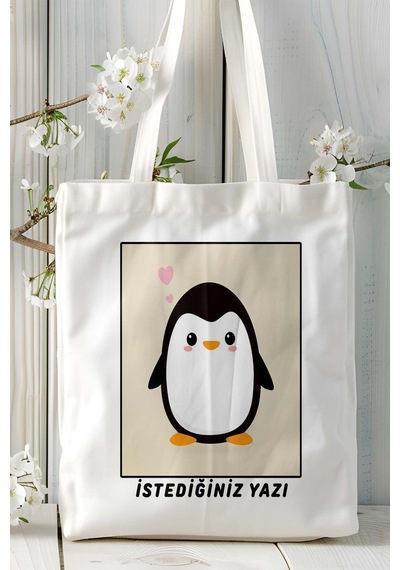 Art Hediye Penguen Baskılı Omuz Çanta Kişiye Özel Model 5 Çok Renkli