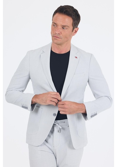 İmza Gri Gofreli Mono Yaka Esnek 6 Drop Slim Fit Classic Takım Elbise 1001250117 Gri