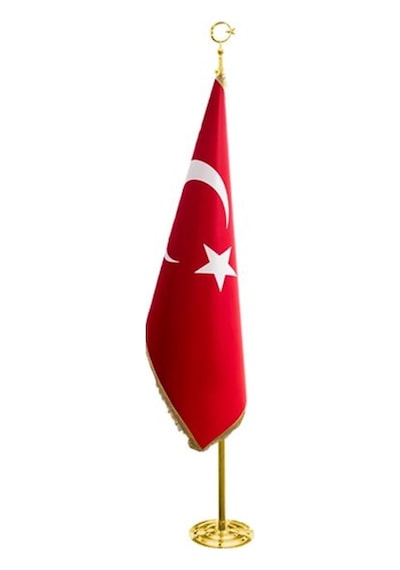 Makam Bayrağı Simli Telalı Sarı Direkli 225 CM