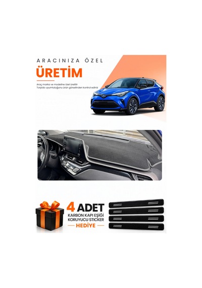Toyota Chr 2016-2022 Uyumlu Torpido Koruma Örtüsü Oto Kılıfı - Siyah Gri