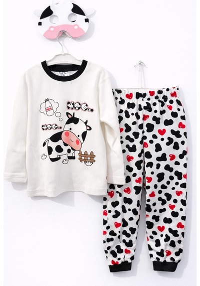 İnekli Maskeli Kız Çocuk Pijama Takımı