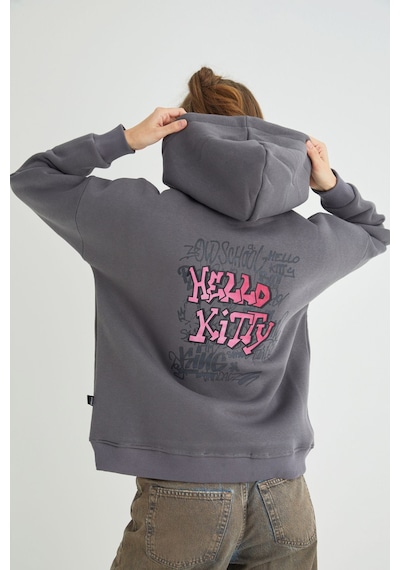 Hello Kitty Lisanslı Baskılı Kapüşonlu Sweatshirt Renkli