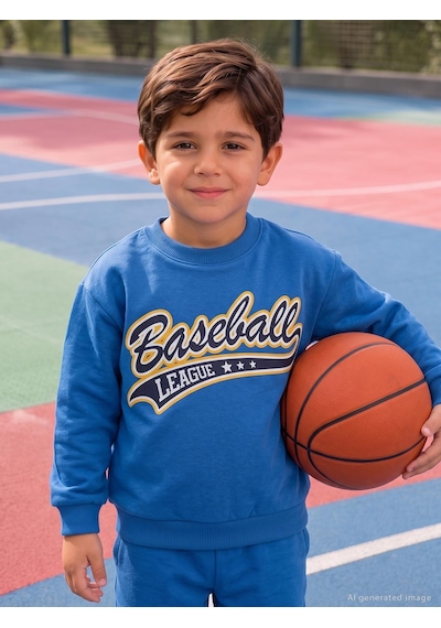 Civil Boys Baseball Baskılı 2-5 Yaş Sweatshirt - Mavi Saks Mavisi