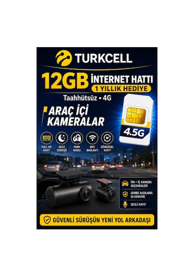 Hotkam 4g Araç İçi Kamera Google Maps Gps Takip 1080p + Turkcell 12gb Sım Hediye -1 Yıl