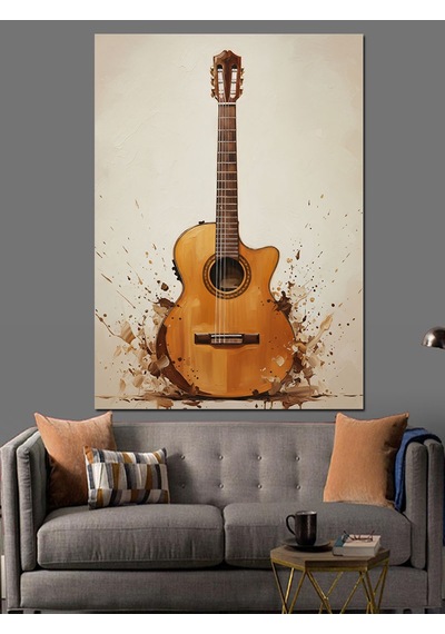 Klasik Akustik Gitar Müzik Dekoratif Kanvas - Mdf Ahşap Tablo