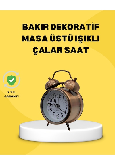 Nrzsnt Dekoratif Bronz Renk Metal Alarmlı Masa Üstü Saat Klasik Tasarım