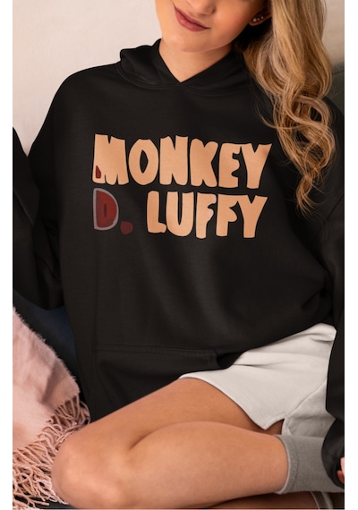 Sevbano Monkey D. Luffy One Piece Anime Sırt Baskılı Unisex Oversize Peny Siyah