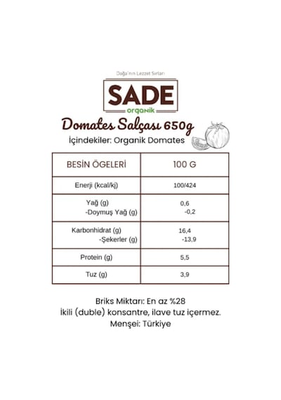 Sade Organik Domates+biber Salçası+domates Püresi