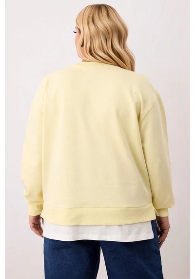 Benerly Kadın Bisiklet Yaka Düşük Kol Oversize İnce Örme Sweatshirt Fonks Sarı