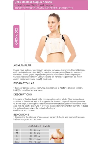 Çelik li Göğüs Korsesi Dik Duruş Ve Göğüs Medikal Korse Orx -k502 S