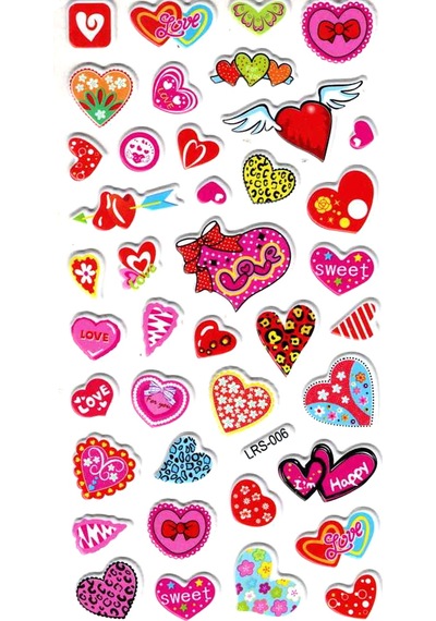 Sticker Kabartmalı Stiker Çıkartma Etiket Lrs006 -18x9 Cm- Desenli Çılgın Kalpler Çok Renkli