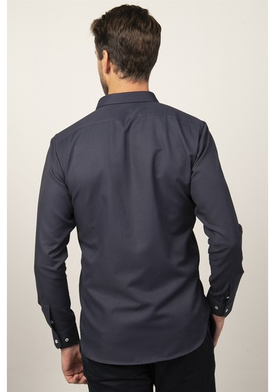Tudors 26538 Modern Fit Uzun Kol Armürlü Kravatlık Erkek Gömlek Lacivert