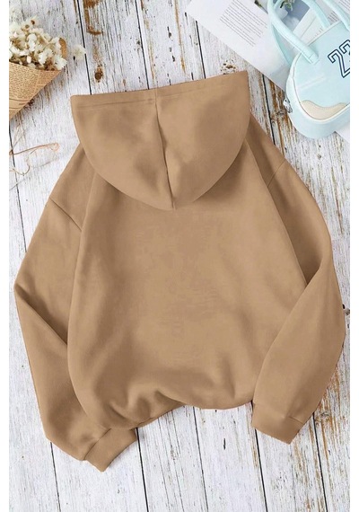 Uyguntarz Leopar Kalp Baskılı Oversize Sweatshirt Bej