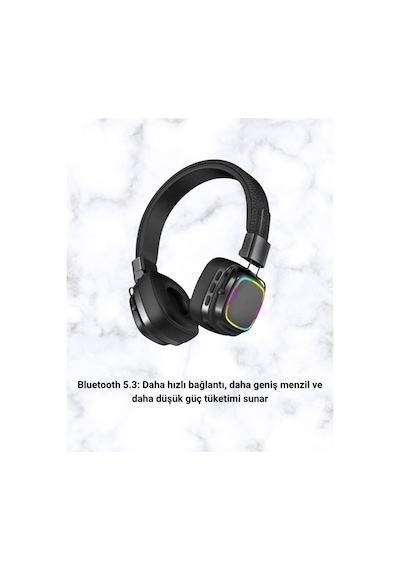 Bluetooth 5.3 Rainbow Işıklı Kulak Üstü Kablosuz Kulaklık