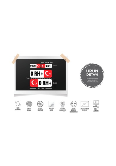 Bay Etiket Bt02 Reflektif 0 Rh Pozitif(+) Kan Grubu Sticker Seti